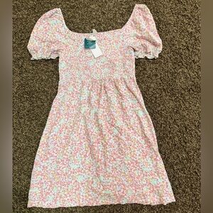 Roxy Pink Multi Smocked Puff-Sleeve Floral Dress
